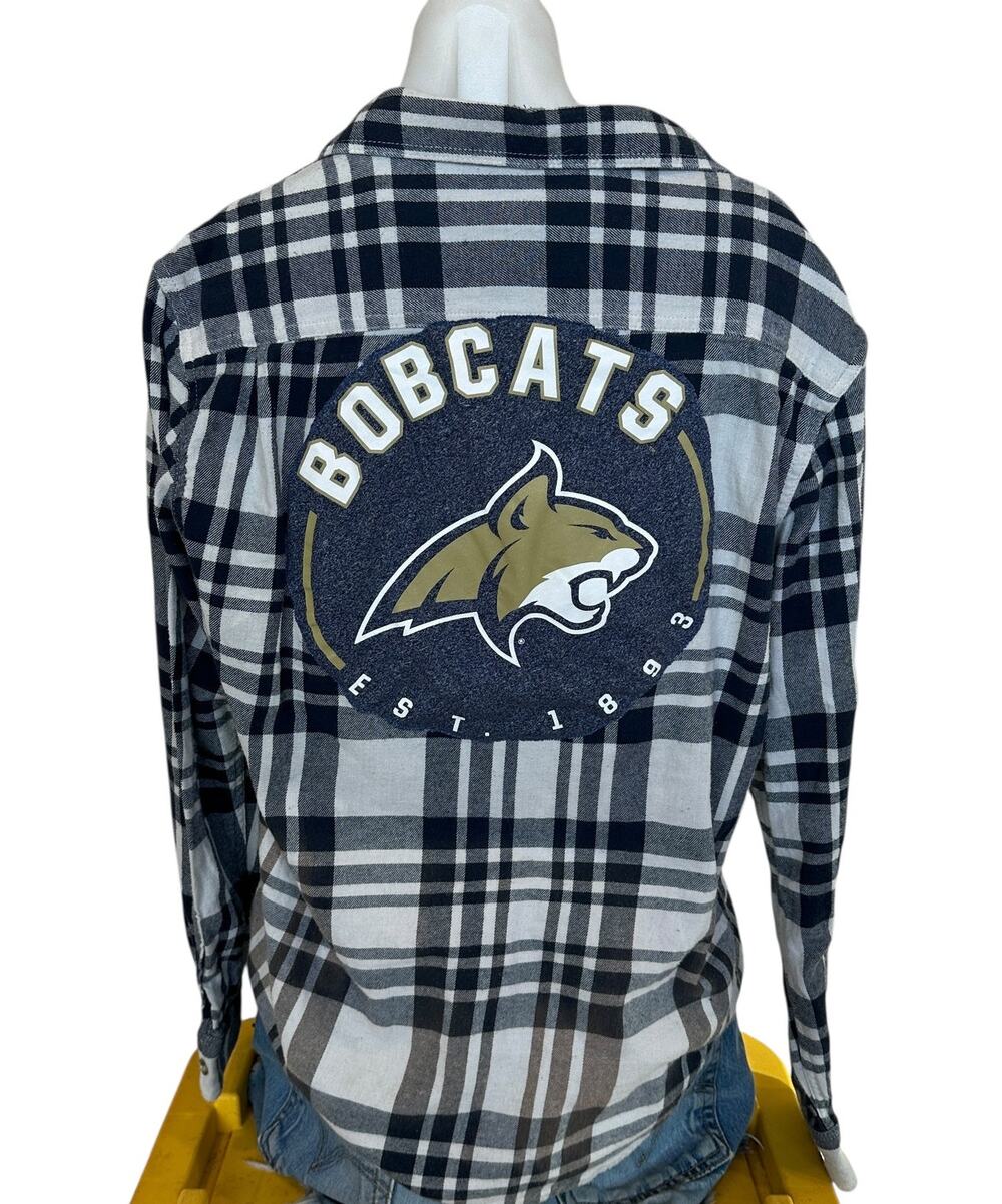 Montana State Bobcats Plaid Flannel Shirt MEDIUM Oversized Tailgate Football MSU